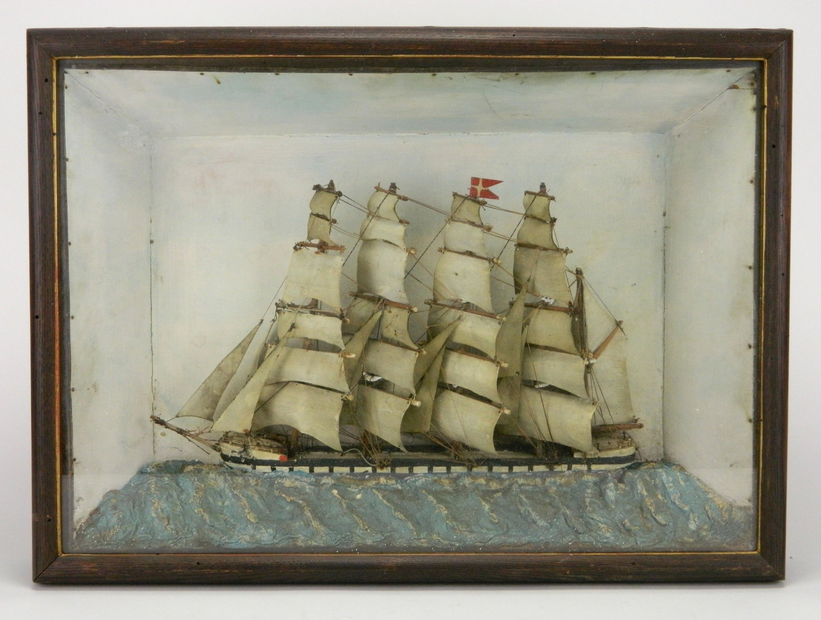 Diorama of a ship at sea: Late 19th/ early 20th c. American diorama of a ship at sea, mixed media. 15 1/2 x 21 1/2 x 4 1/2''