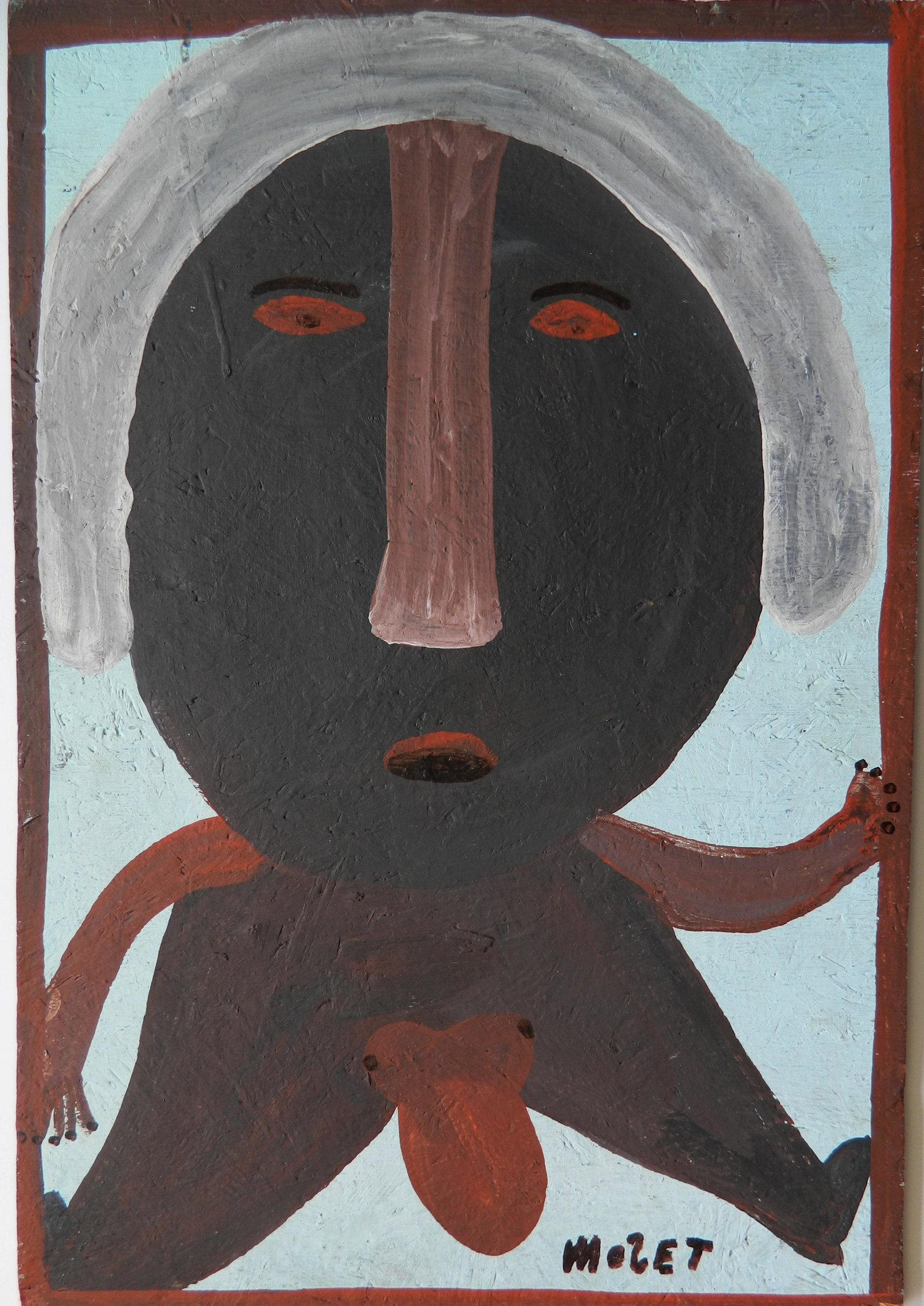 Mose Tolliver paint on wood: Mose Tolliver (American 1918/20-2006)- Male Figure- paint on board, signed Mose T. lower right, very good condition. 22 3/4 x 15 1/2''