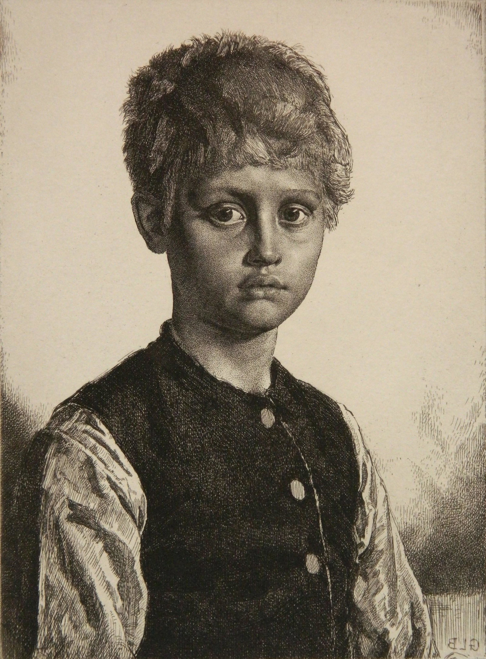 Gerald Brockhurst etching: Gerald Brockhurst (British 1890-1978)- ''Casper'' (Fletcher 76 iv/IV)- etching, 1933, signed in pencil, artists proof, edition of 91, tape remnant in upper left corner margin, upper right corner torn 