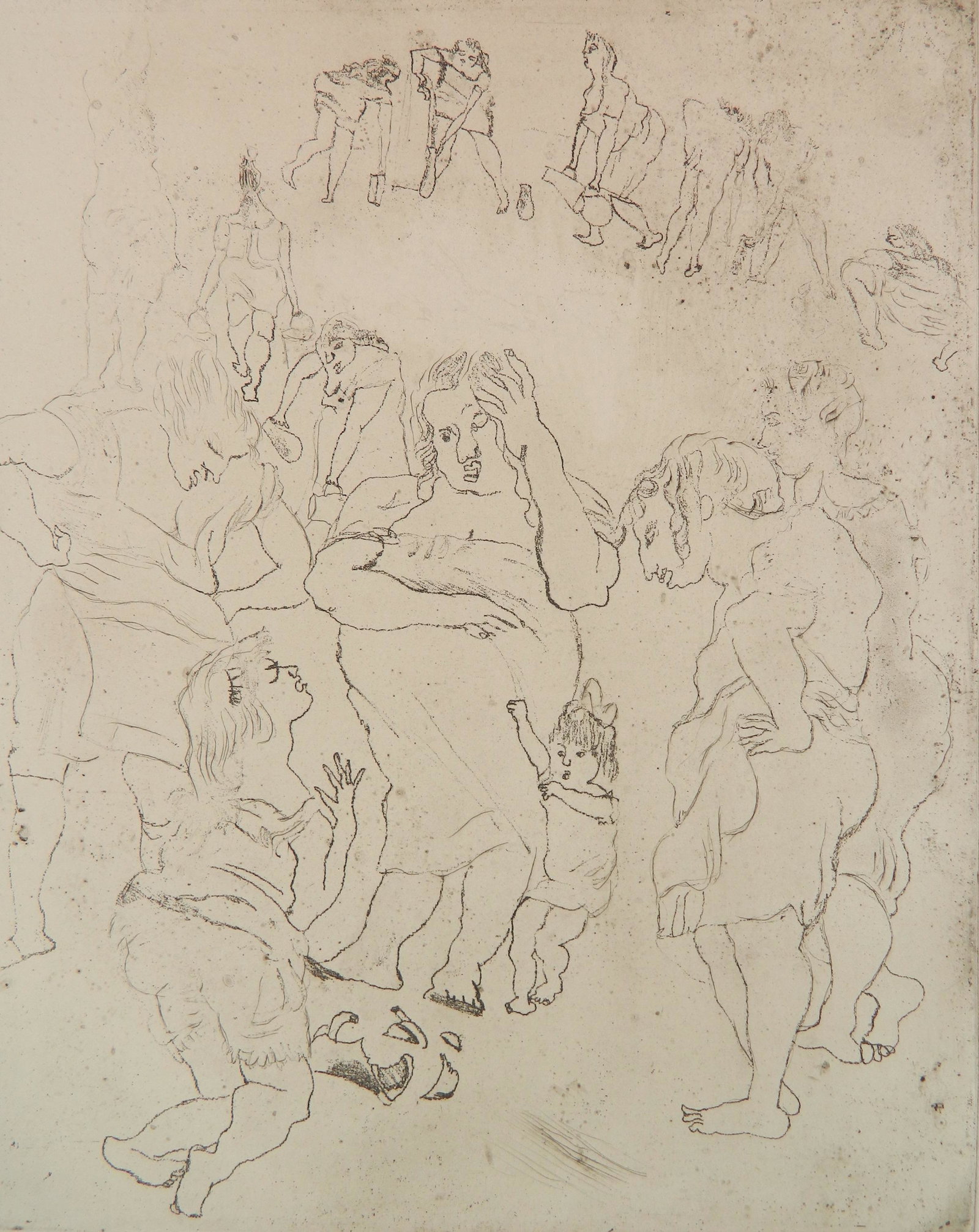 Jules Pascin etching: Jules Pascin (French 1885-1930)- ''La Cruche Cassee'' (Hemin 161)- etching, 1929, signed numbered 42/100 in pencil, very good condition. 12 1/8 x 10''