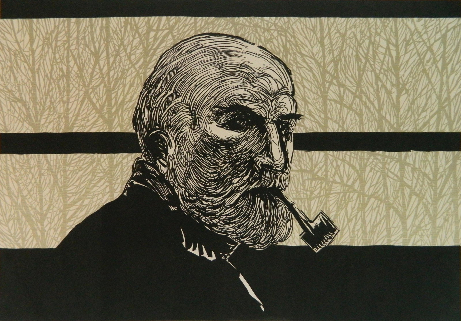 Bernard Brussel-Smith wood engraving: Bernard Brussel-Smith (American 1914-1989)- ''Self-Portrait''- wood engraving, signed, titled, and inscribed 'To Rose & George with affection' in pencil, very slightly light struck otherwise good cond