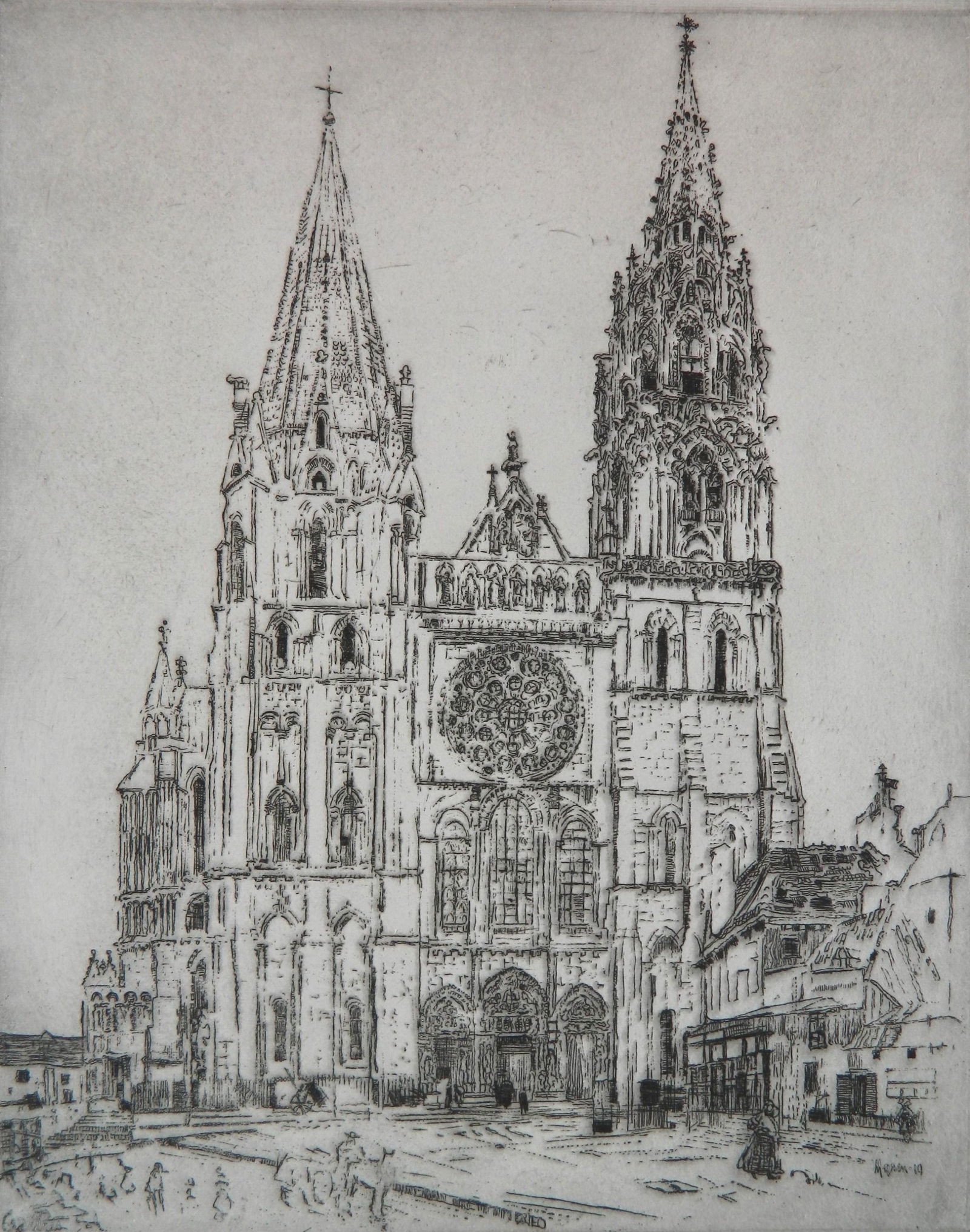 John Marin etching: John Marin (American 1870-1953)- ''Chartres Cathedral (Zigrosser 99)- etching, 1910, signed and titled in pencil, edition of 25, good condition. 11 1/8 x 8 7/8''