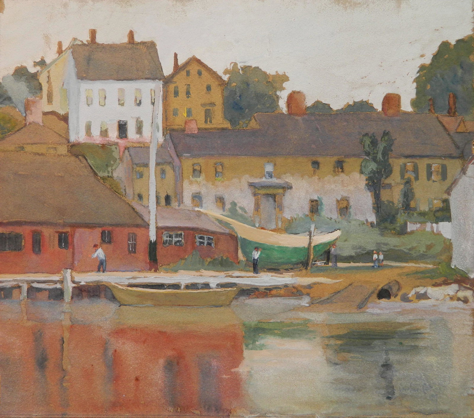 Caroline Coit gouache: Caroline Coit (American 19th/ 20th c.)- Along the River- gouache on paper, 1917, signed Caroline Coit/ 1917 lower right, framed. 14 x 15 1/2''