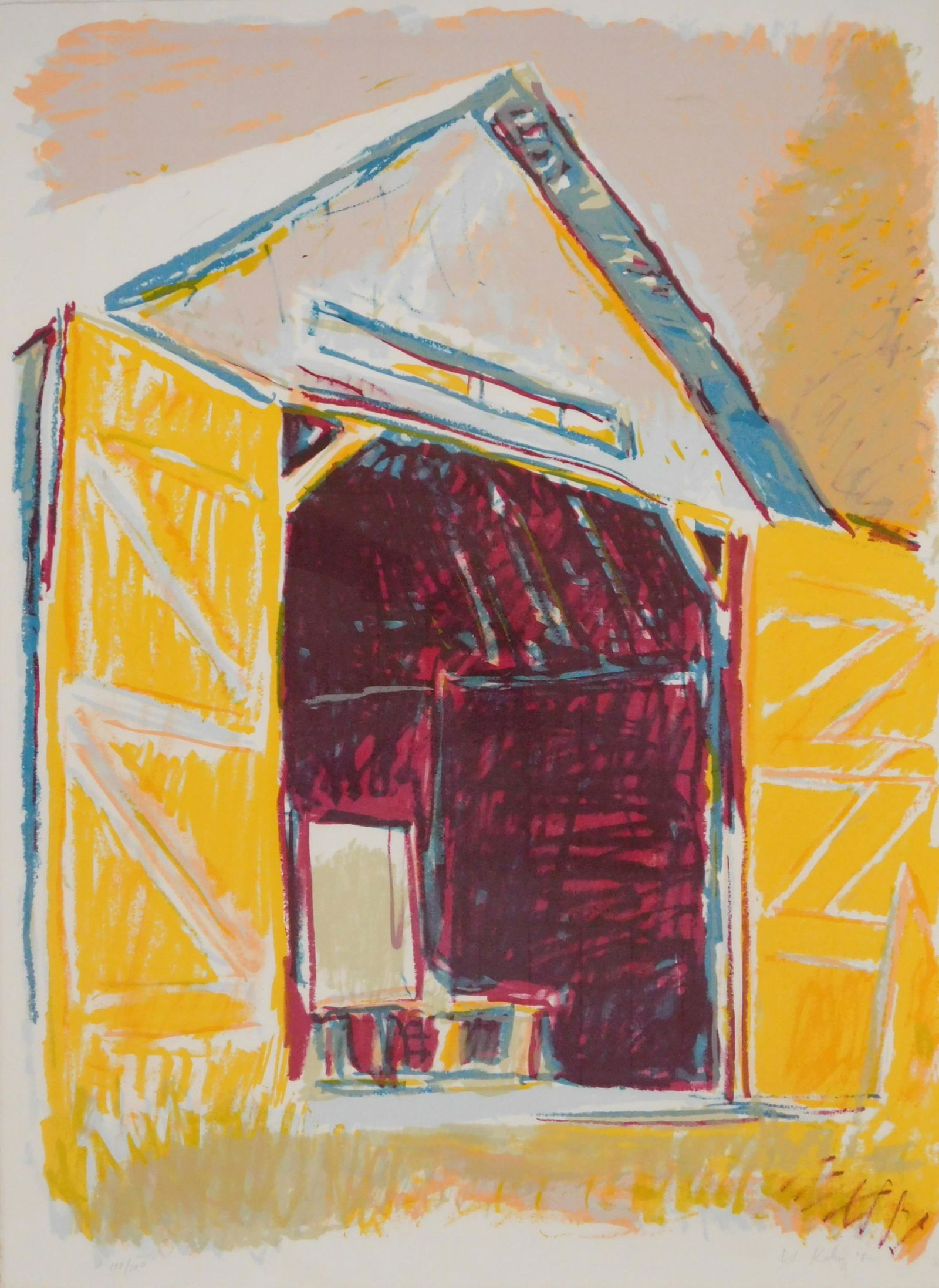 Wolf Kahn silkscreen: Wolf Kahn (American 1927- )- ''New Barn Doors''- silkscreen in color, 1982, signed, dated and numbered 198/200 in pencil. 30 1/4 x 22 1/4'' (sheet)