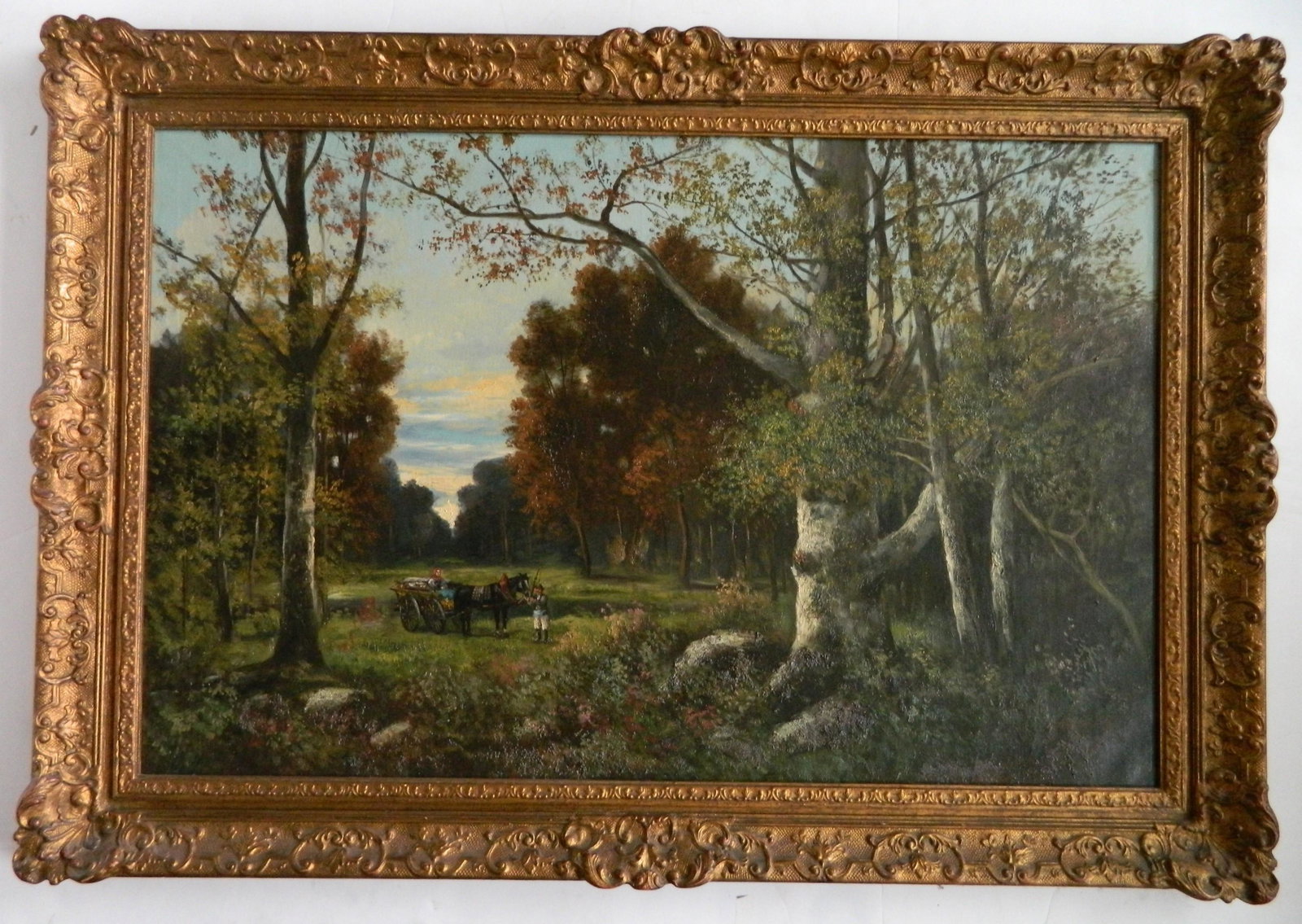 J. Wagner oil: J. Wagner (German 20th c.)- Horse and Cart in Landscape- oil on canvas. 27 x 42''