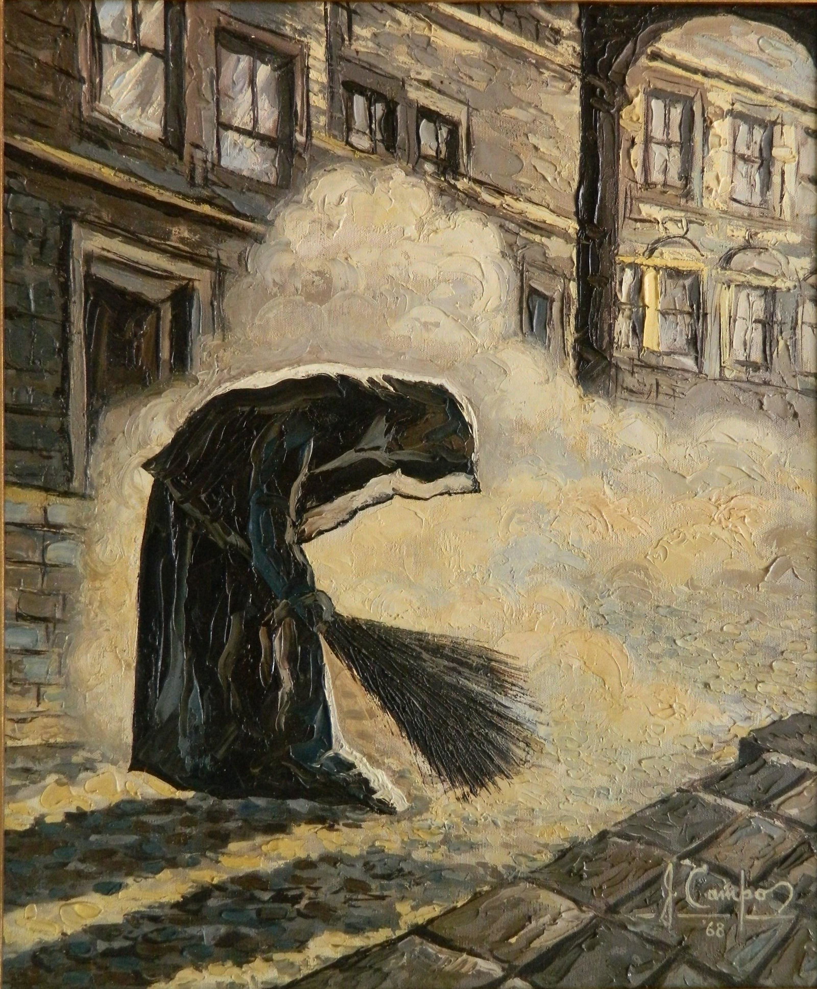 J. Campo oil: J. Campo- ''Spazzatrice''- oil on canvas, 1968, signed J. Camp 68 lower right. 24 x 20''
