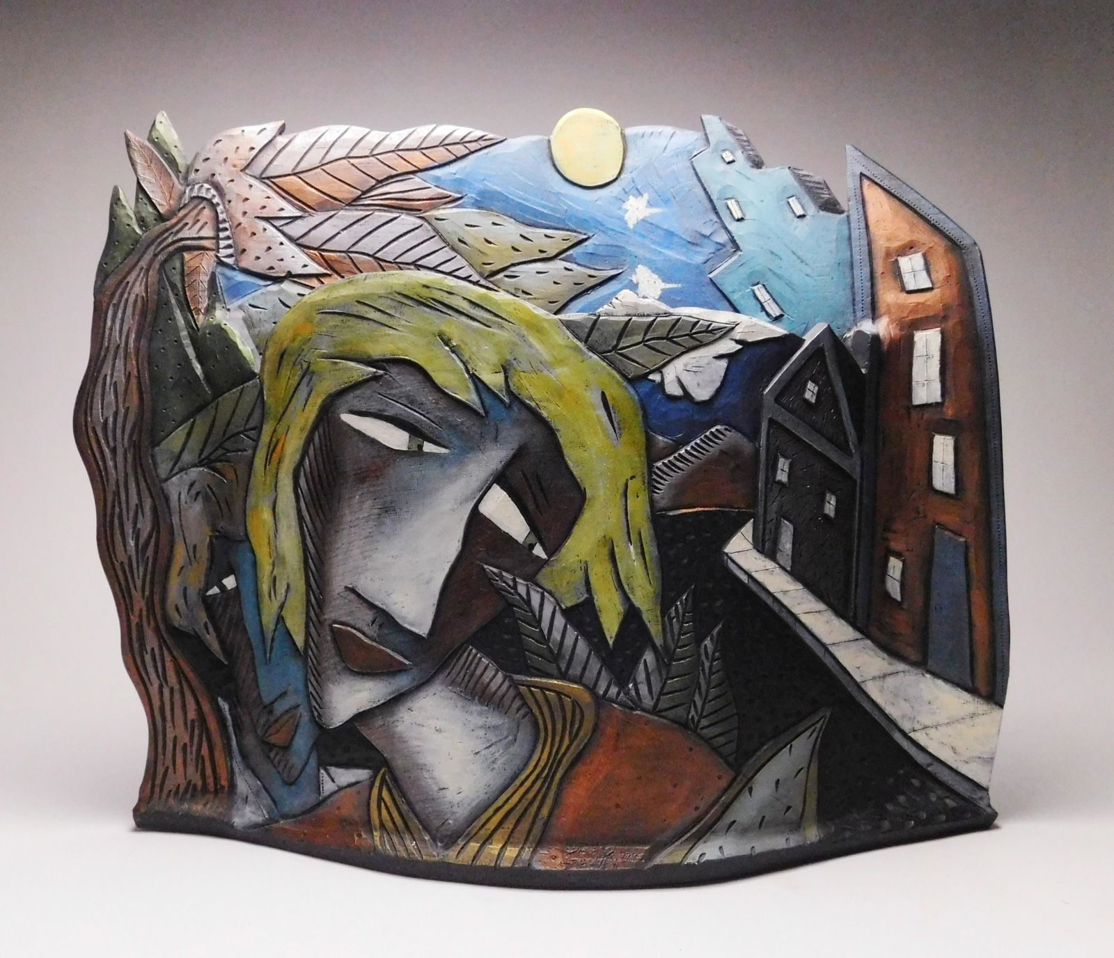 David Stabley terra cotta polychrome vase: David Stabley terra cotta polychrome vase, 1994, signed and dated. 16 x 19 1/2 x 5''