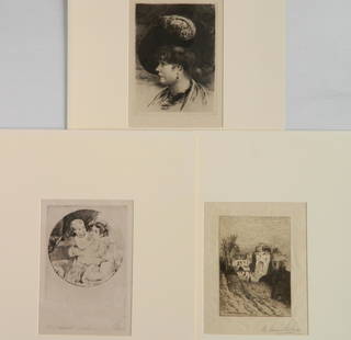 3 Prints: 3 Prints- 1.) R. Swain Gifford (American 1840-1905)- ''Palestine''- etching, 1882, signed in pencil, 7 1/8 x 5 1/8''; 2.) Andrew Geddes (British 1783-1844)- ''Lady Henrietta Drummond and Child'' (Dodg