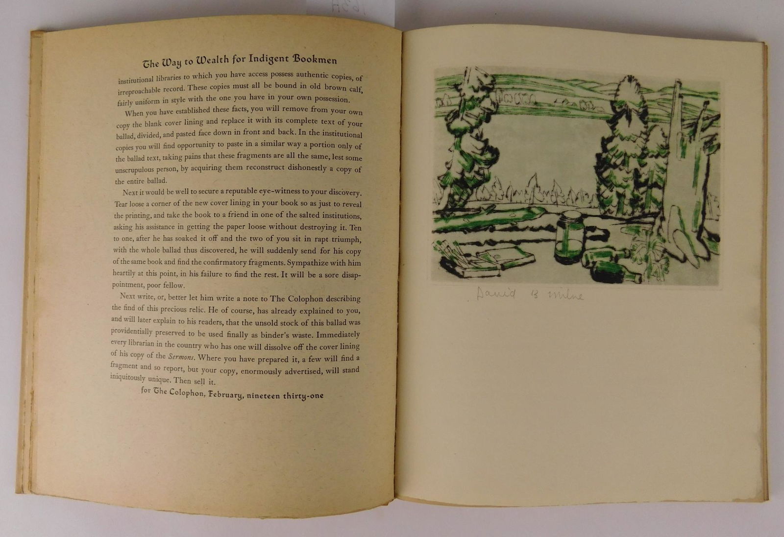 The Colophon, Part 5, David Milne etching (1 of 2)