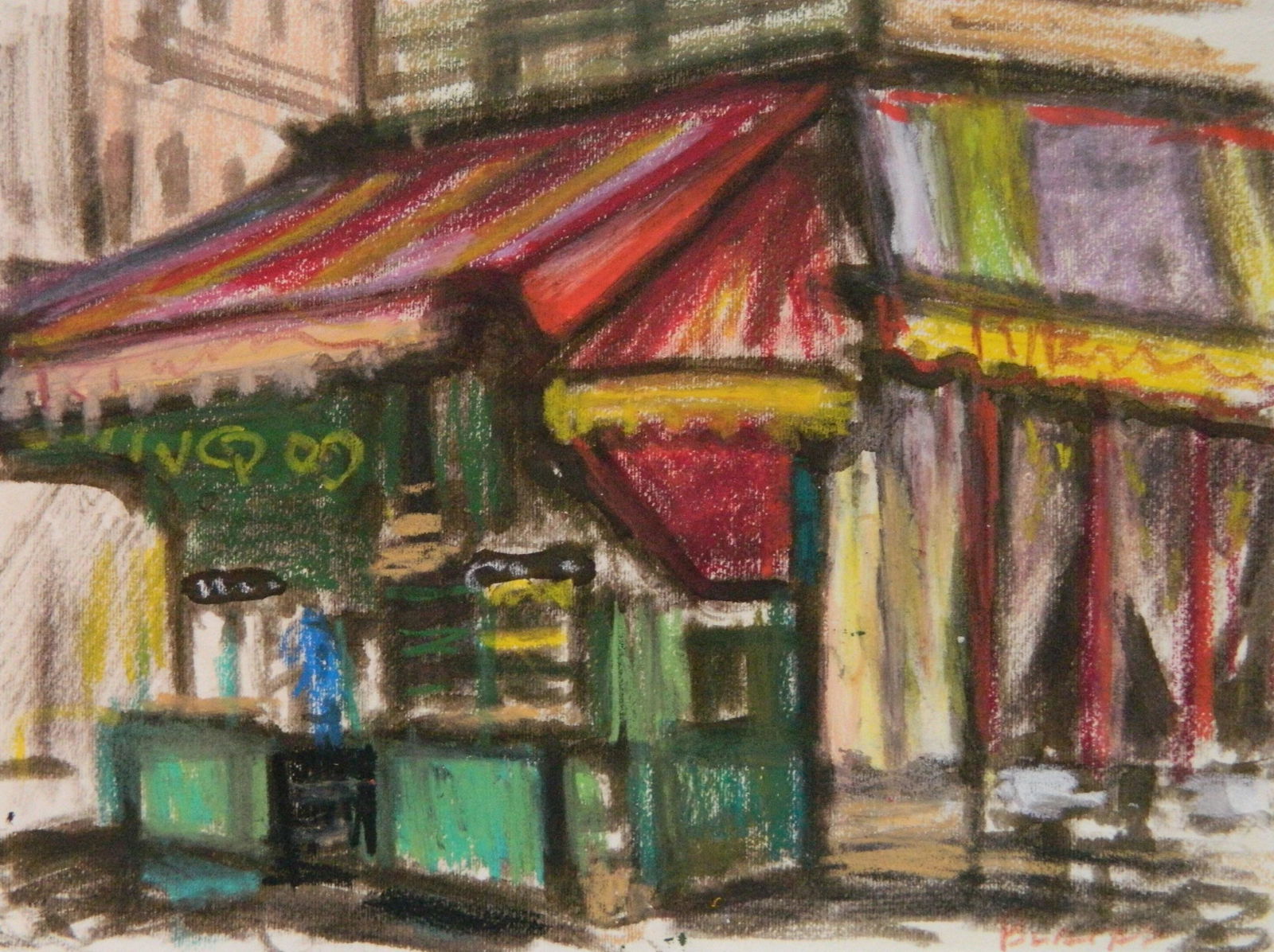 Arbit Blatas pastel: Arbit Blatas (American 1908-1999)- Market Stand- pastel on paper, signed Blatas lower right together with an exhibition catalog, very good condition. 8 x 10 1/2''