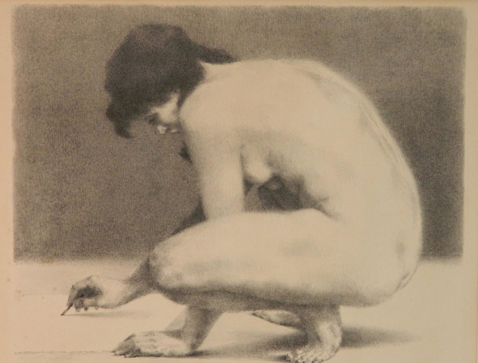 Joseph Hirsch lithograph: Joseph Hirsch (American 1910-1981)- ''Nude Drawing'' (Cole 45)- lithograph, 1963, signed and annotated 'artist's proof' in pencil, light paper toning with several spots of foxing in image. 14 5/8 x 18