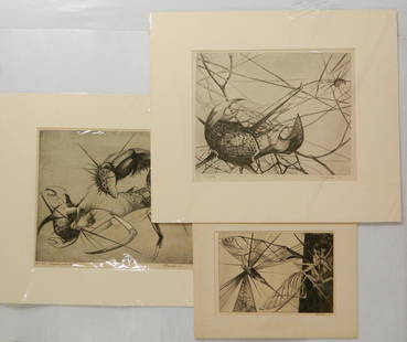 3 Walter Rogalski etchings: Walter Rogalski (American 1923-1996)- 1). ''Scorpion and Crab''- etching, 1951, signed, dated, titled and numbered 13/25 in pencil. 15 x 18'' 2). ''Fiddlers''- etching, 1952, signed, dated, titled and