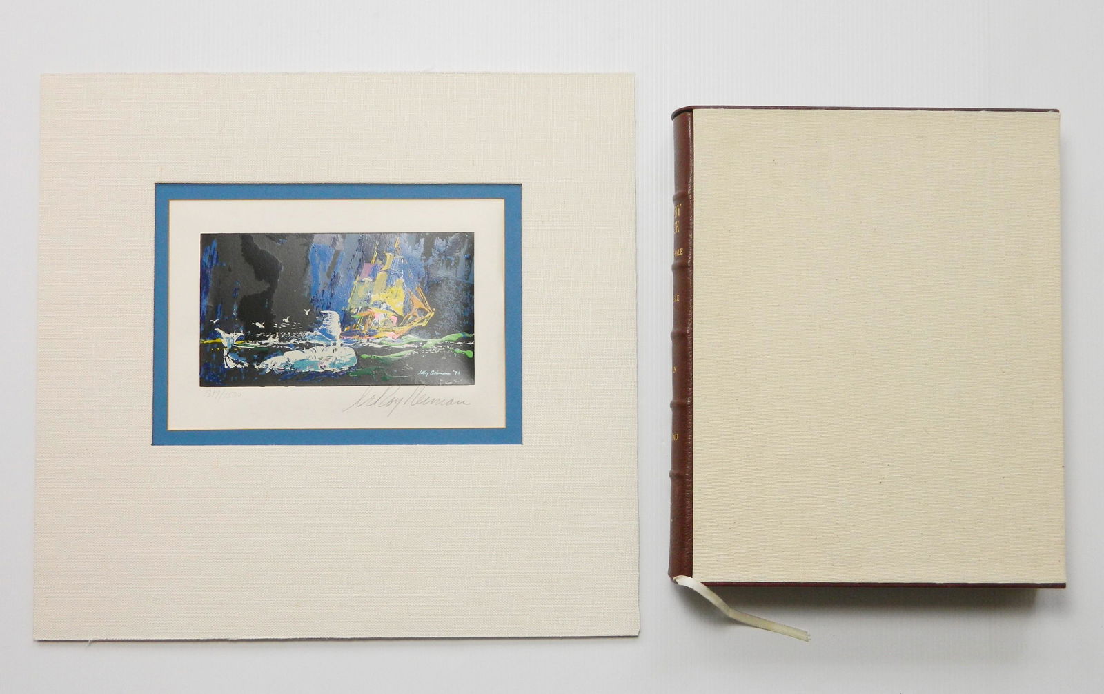 Leroy Neiman silkscreen and book: Melville, Herman, Leroy Neiman and Jacques Cousteau- ''Moby Dick or The Whale'' limited Edition, Mount Vernon, NY, first edition, one of 1500 numbered copies printed at the Press of A. Colish. The fro