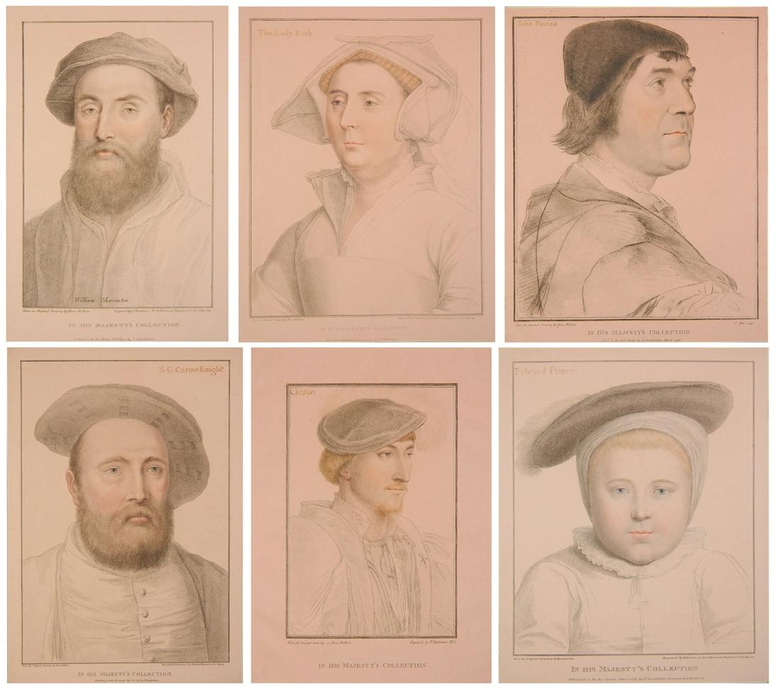 Francesco Bartolozzi- 6 engravings: Francesco Bartolozzi (Italian 1727-1815)- ''In His Majesty;'s Collection''-6 engravings after drawings by Hans Holbein includes- ''Edward Prince''; Willianm Sharinton''; ''S. G. Carow, Knight''; The L