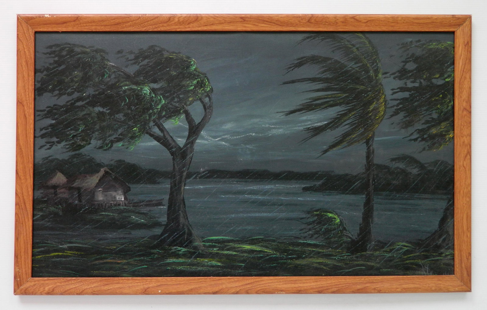 Style of Florida Highwayman: Style of Florida Highwayman- Tropical Storm- oil on canvas, wrapped around panel, signed (illegibly) lower right, very good condition. 20 x 37''
