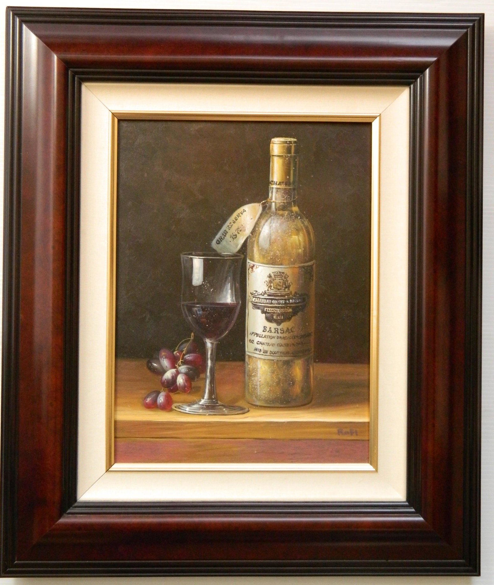 Rolf oil: Rolf- Still Life of Wine, Glasses and Grapes- oil on canvas, signed Rolf lower right, good condition. 15 1/2 x 11 1/2''