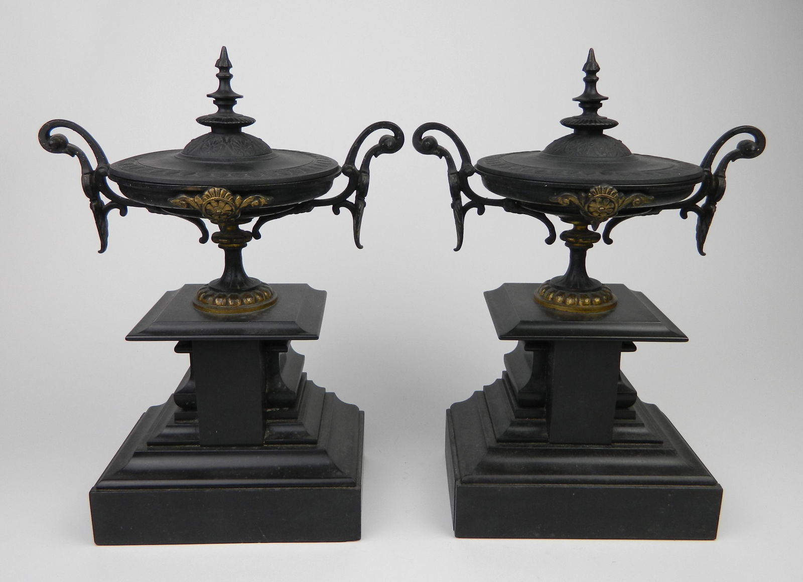 Pair of Classocal style bronze lidded urns (1 of 5)