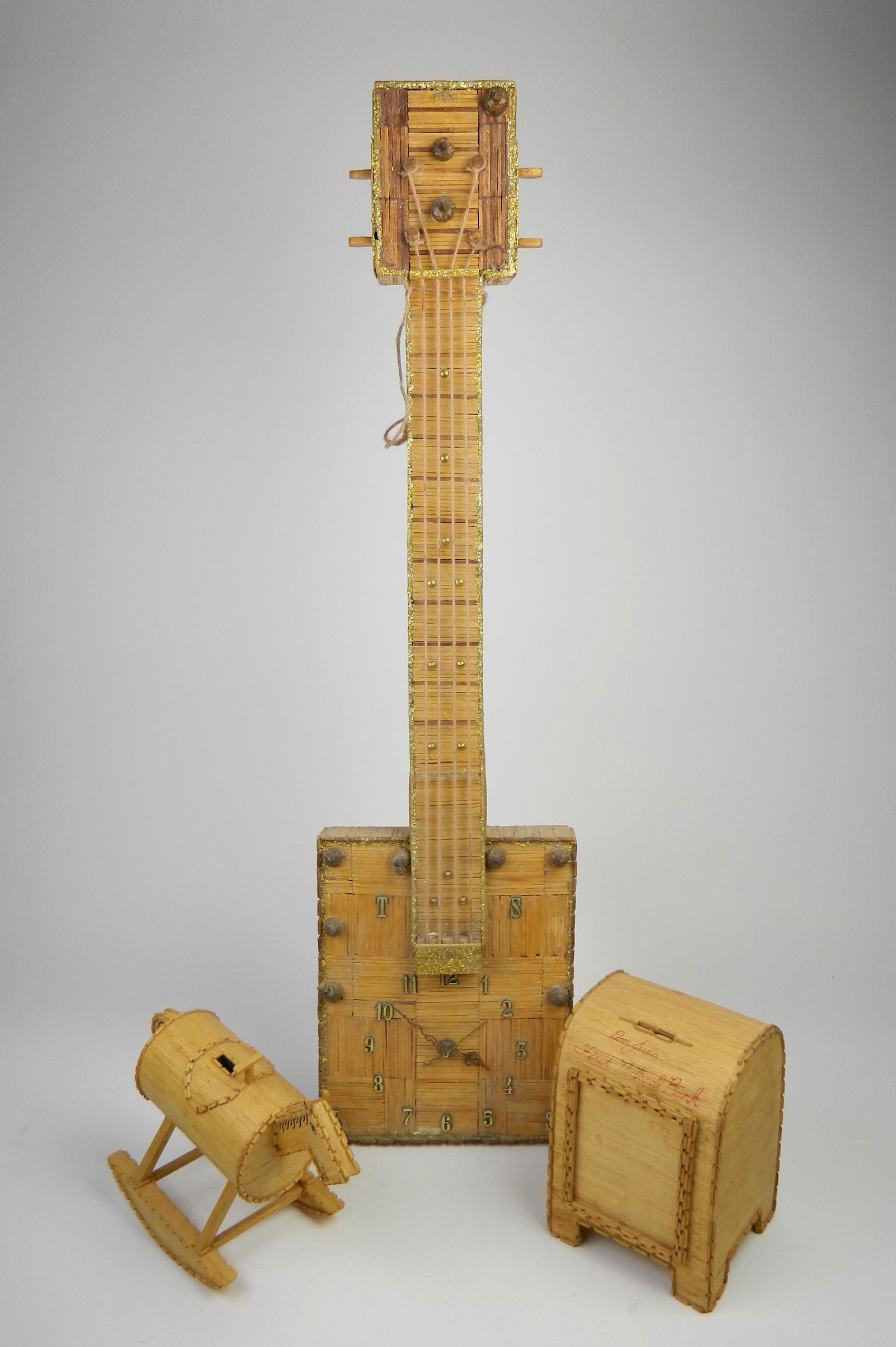 Matchstick rocking horse & mailbox, wall clock (1 of 5)