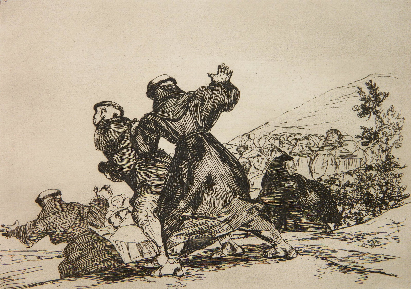 Francisco Goya etching: Francisco Jose de Goya (Spanish 1746-1828)- ''Tambien Esto'' (Harris 163 III)- etching and aquatint, 7th edition, ''Desastres plate 43 paper slightly age toned. 5 3/8 x 7 1/2''