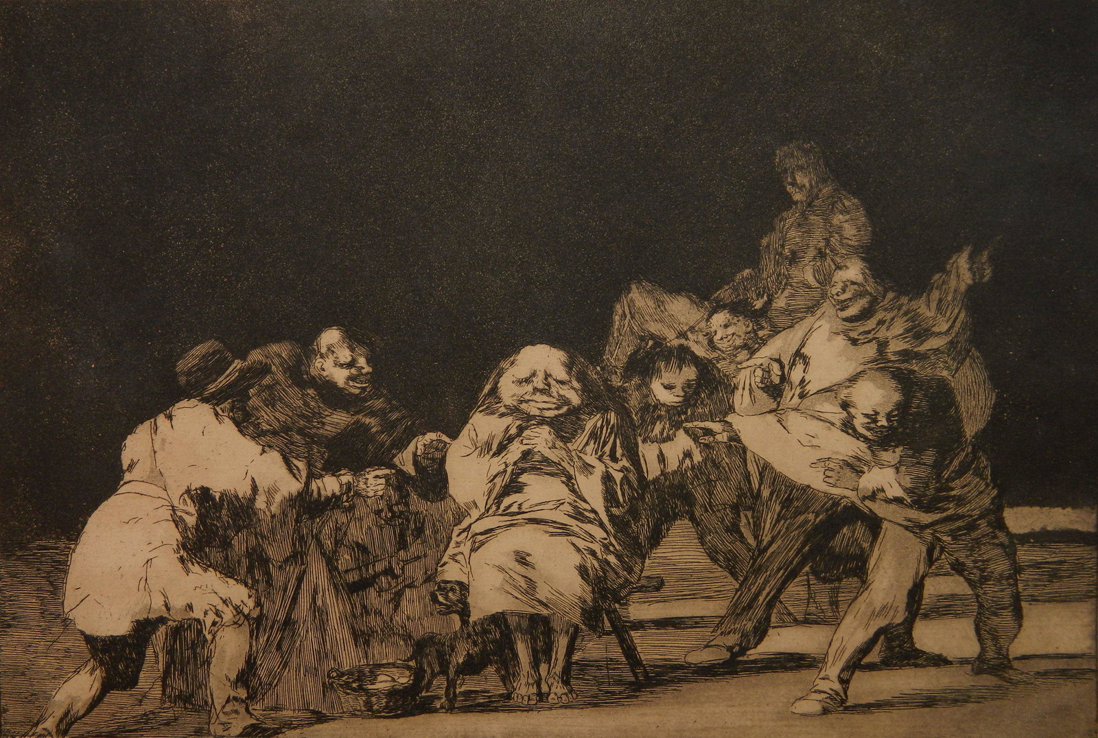 Francisco Goya etching: Francisco Jose de Goya (Spanish 1746-1828)- ''El Que No Te Ama, Burlando Te Difama'' (Harris 264)- etching and aquatint, 9th edition, Proverbios pl. 17, paper slightly age toned. 9 5/8 x 13 3/4''