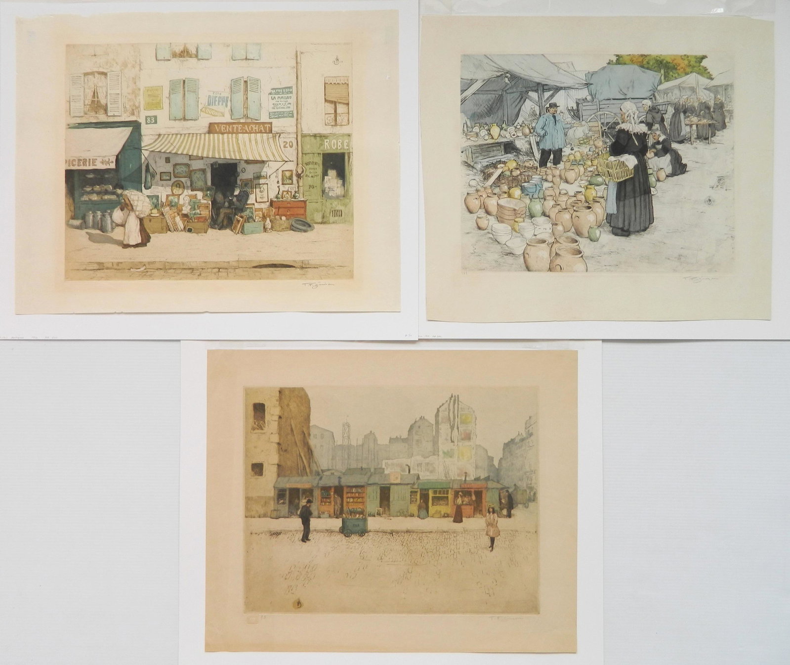 3 Tavik F. Simon etchings: Tavik F. Simon (Czechoslovakian 1877-1942)- 1). ''From the Latin Quarter, Paris'' (Novak 69 ii/II)- color soft ground and aquatint, 1907, signed in pencil, edition of 150. 12 3/4 x 16 7/8 2). ''Antiqu