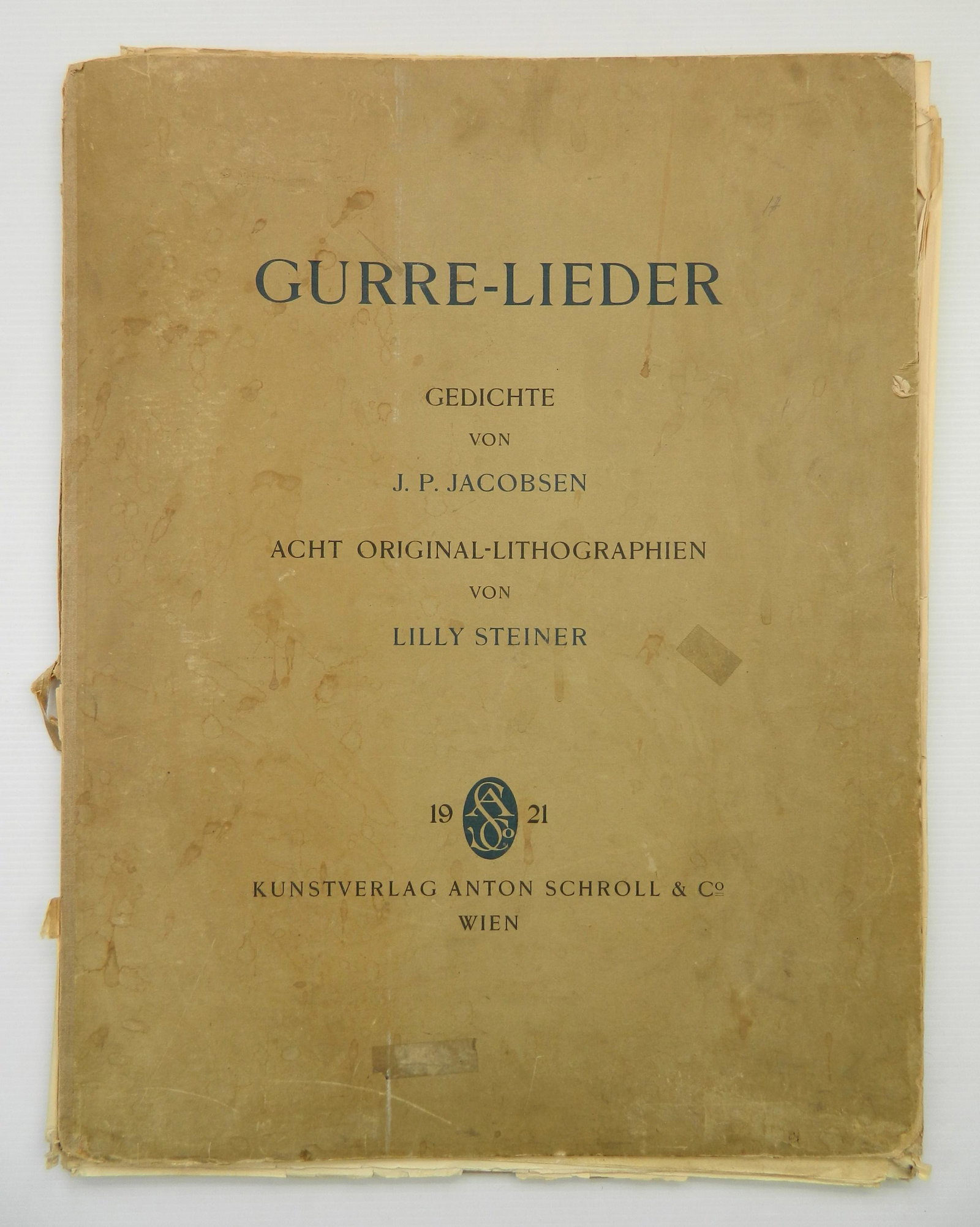 Lilly Steiner porfolio: Lilly Steiner (Austrian 1884-1961)- ''Gurre-Lieder''- portfolio of 8 lithographs, 1921, all signed and numbered 1-8/37, poems by J. P. Jacobsen, in original presentation folder, boards as is, edges of