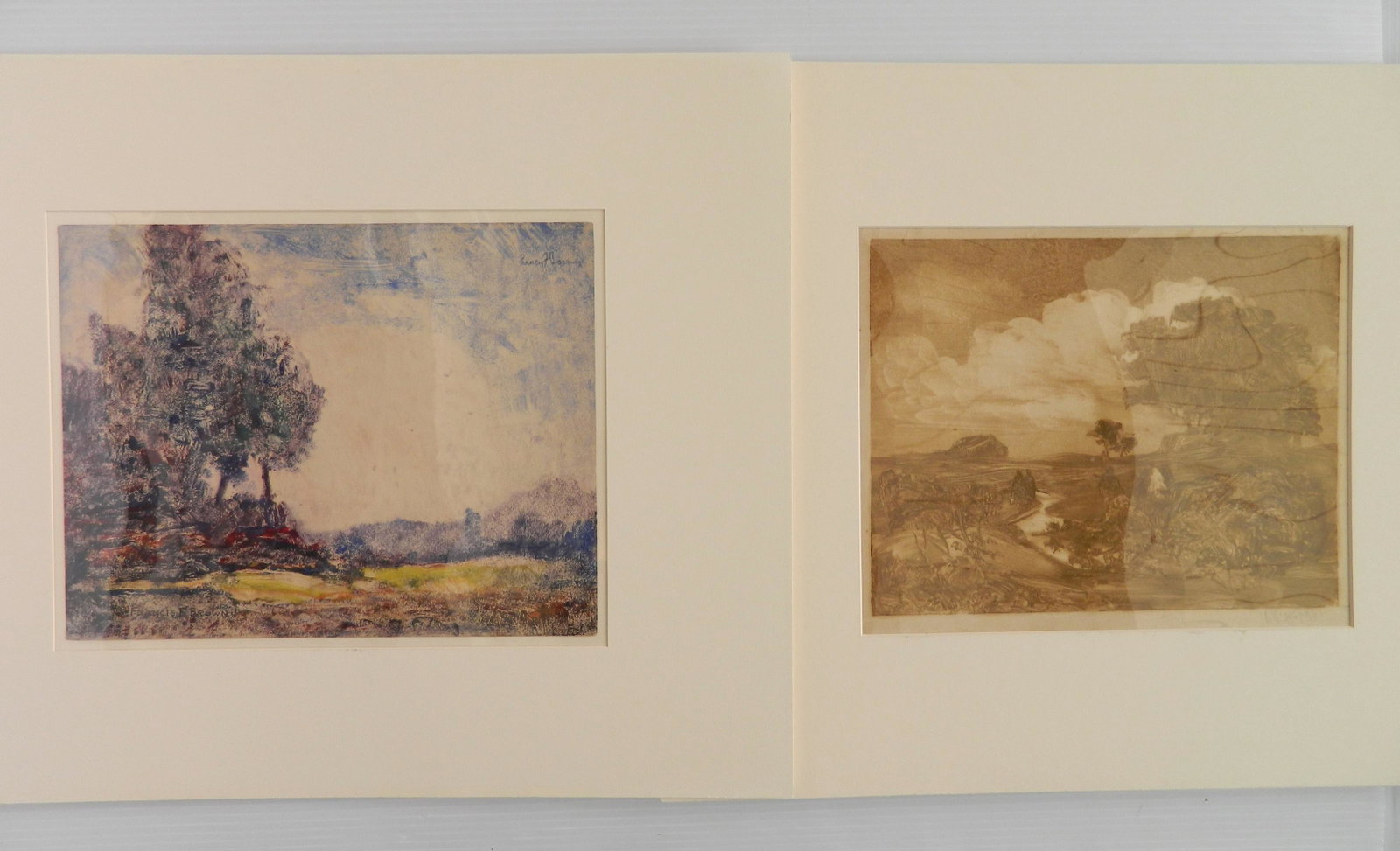 2 American monoprints: 2 American monoprints 1). Francis F. Brown (1891-1971)- ''By The Trees''- monoprint, 1916, signed in ink lower left image, margins cropped to image, estate stamp verso. 9 x 11 1/2'' 2). Lester G. Horn