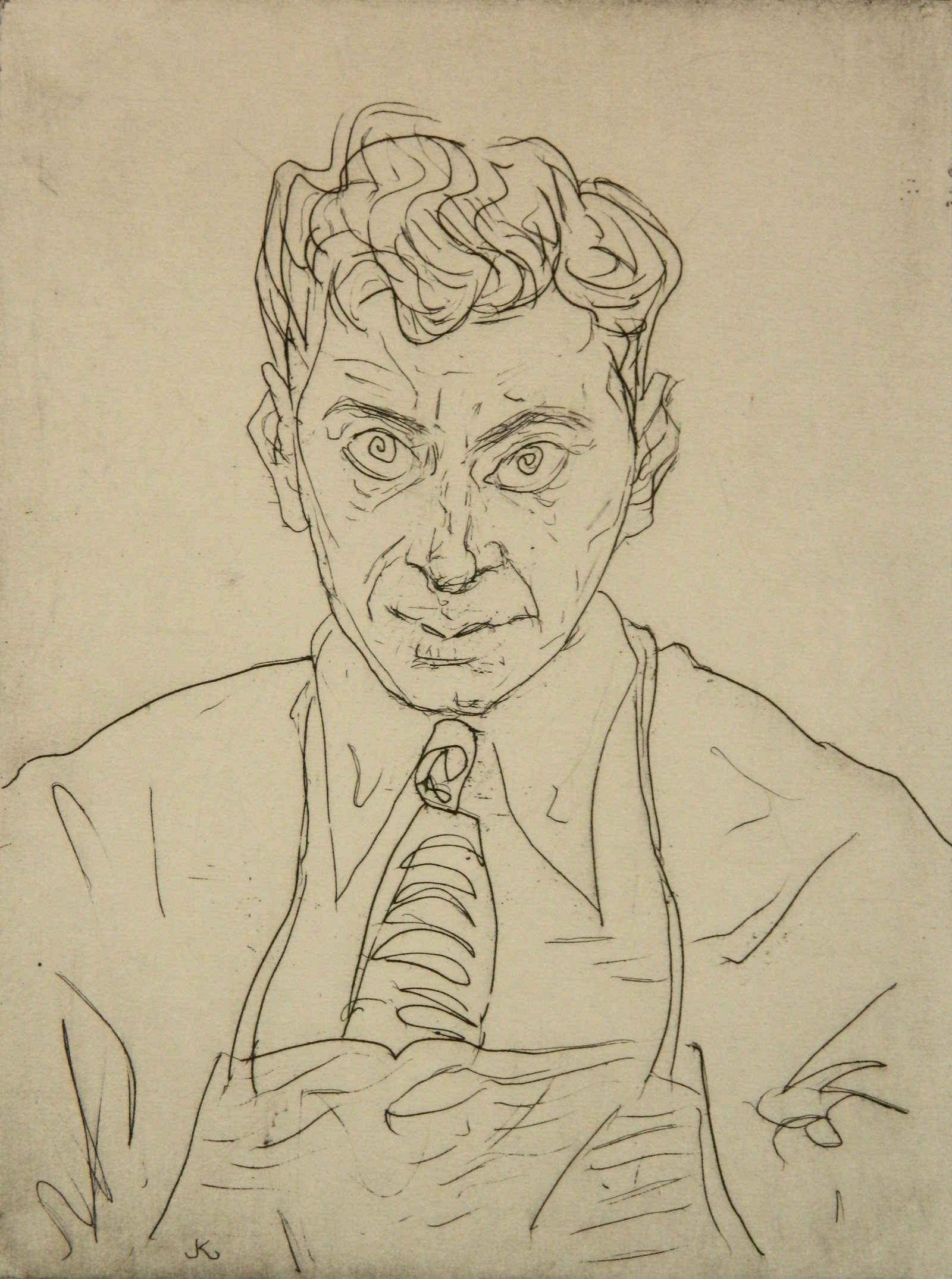 Jacob Kainen etching: Jacob Kainen (American 1909-2001)- ''Self-Portrait'' (Flint 55)- etching, 1947, signed, dated and numbered 3/20 in pencil. 7 7/8 x 5 7/8''