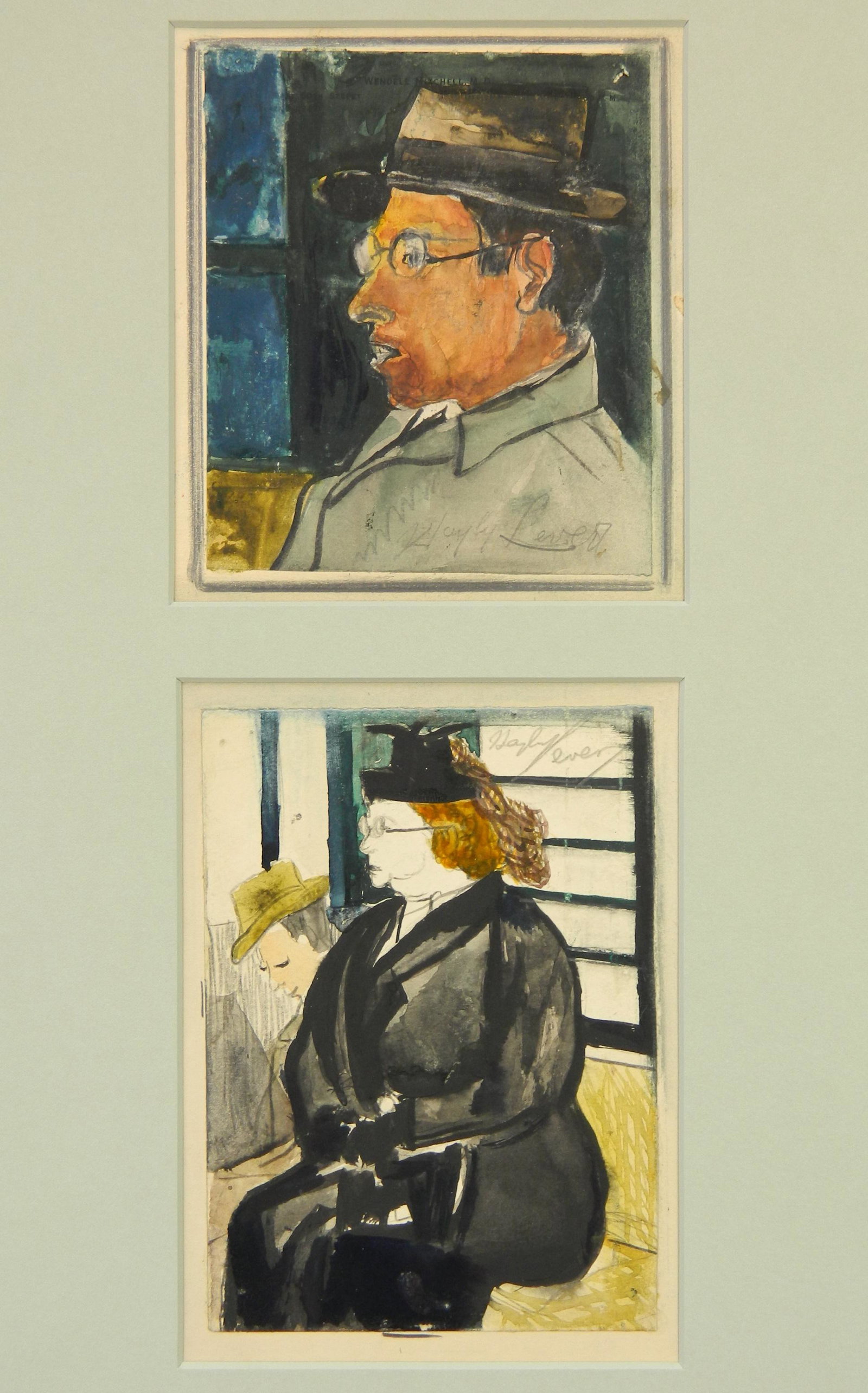 Richard Hayley Lever drawings: Richard Hayley Lever (American 1876-1958)- Profile of a Man & Seated Woman- 2 watercolors and graphite on paper, one signed in pencil, good condition. 7 x 4'' (largest)