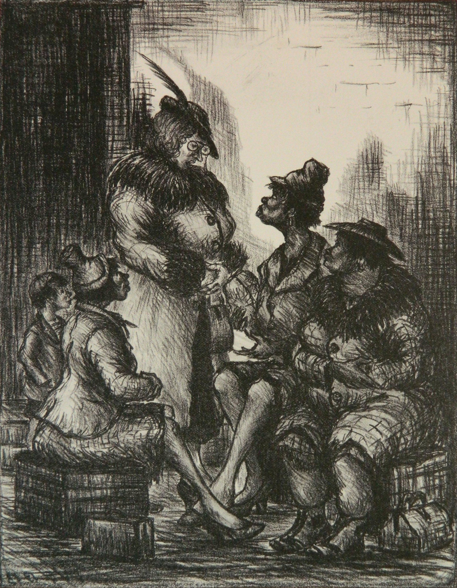 Alfred J. Webb lithograph: Alfred James Webb (American 1891- 1975)- ''Bronx Sharecropper''- lithograph, ca. 1937, signed and titled in pencil, upper right corner of paper missing, approximately 1/4'' away from image otherwise v