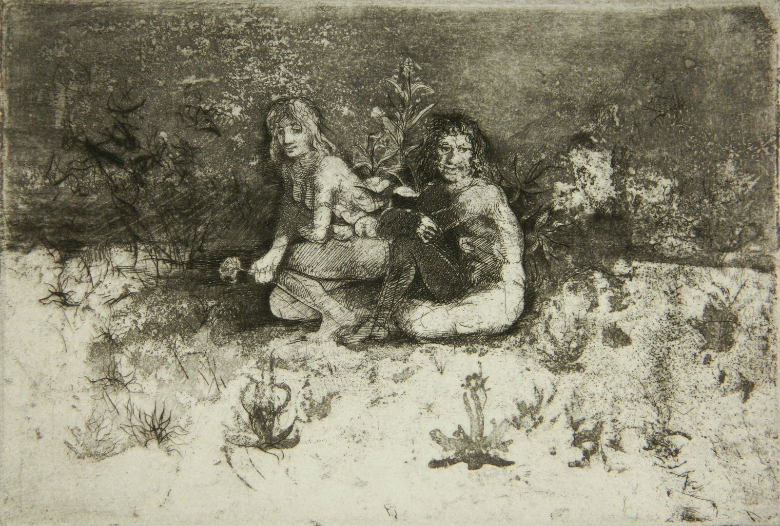 Thomas Cornell etching: Thomas Cornell (American 1937-2012)- ''Adam and Eve''- etching, drypoint and aquatint, 1968, signed, dated and numbered 8/100 in pencil, very good condition. 5 7/8 x 8 3/4''