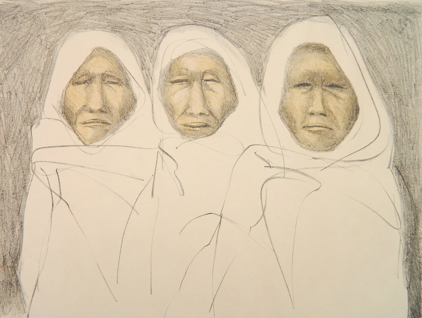 R. C. Gorman lithograph: R. C. Gorman (American 1932-2005)- Three Figures- lithograph in colors, 1970, signed dated and numbered 13/100 in pencil, paper slightly age toned. 19 x 24 1/2''