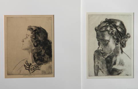 John Copley lithographs: John Copley (British 1875-1950)- 1). ''Curly Locks'' (Copley 74)- etching, 1936, signed in pencil. 9 7/8 x 7'' 2). ''A Girl with Heavy Hair'' (Copley 96)- etching and drypoint, 1940. signed in pencil.