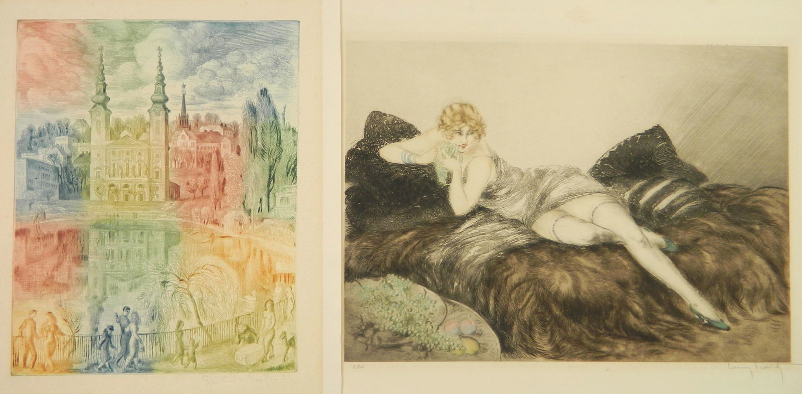 Louis Icart etching in colors (1 of 6)