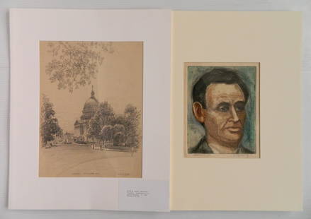 2 American works: 2 American works- 1). Morris Topchevsky (Polish/ American 1899-1947)- ''Abraham Lincoln''- drypoint and aquatint in color, signed and titled in pencil. 8 7/8 x 6 7/8'' 2). Allen M. Weary (American 20t