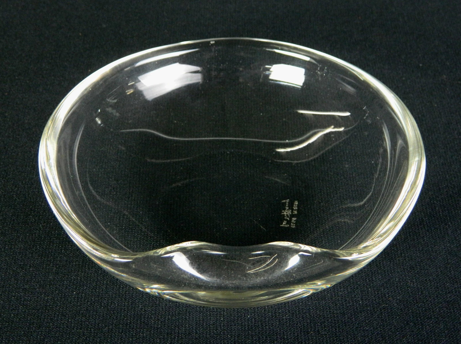 Elsa Peretti Tiffany crystal dish: Elsa Peretti Tiffany crystal dish, signed 'Elsa Peretti/ for Tiffany' on bottom. 5'' dia