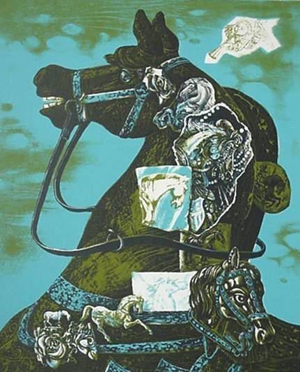 Aaron Bohrod- ''Carousel Horse''- lithograph in col: Aaron Bohrod- ''Carousel Horse''- lithograph in colors, signed, titled and numbered 88/100 in pencil, very good condition. 15 3/4 x 13''