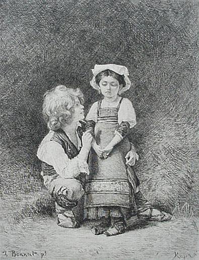 after L.Bonnat- ''Don't Cry'', engraving, engraved
