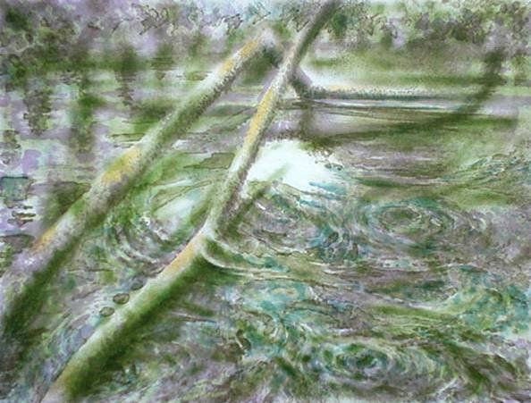 Robert Burkert- ''River Song''- lithograph in color: Robert Burkert- ''River Song''- lithograph in colors, signed, titled and numbered 44/75 in pencil, very good condition. 14 1/2 x 19 3/4''