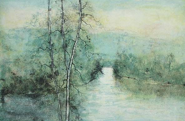 Bernard Gautier- Landscape with Lake- lithograph in