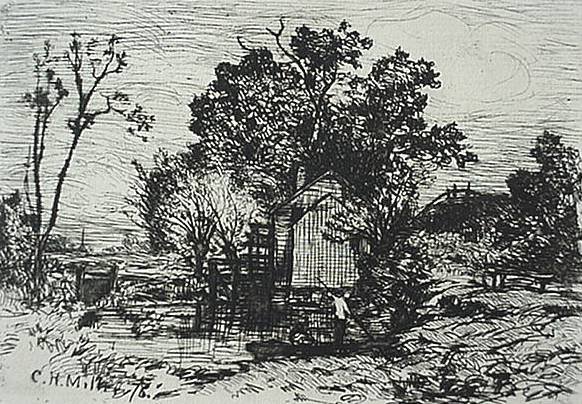 C.H. Miller- ''Old Mill at Valley Stream'', etchin