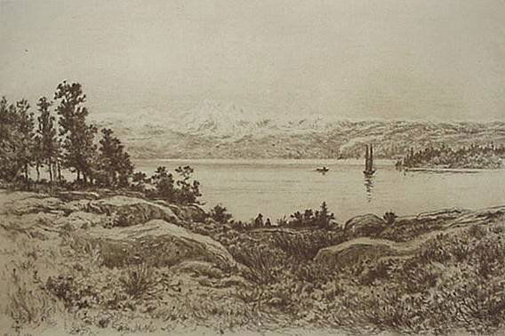 Alexander Schilling- ''The Olympian Range'', etchi: Alexander Schilling- ''The Olympian Range'', etching, after William Keith, paper age toned in margins, 8 x 12''