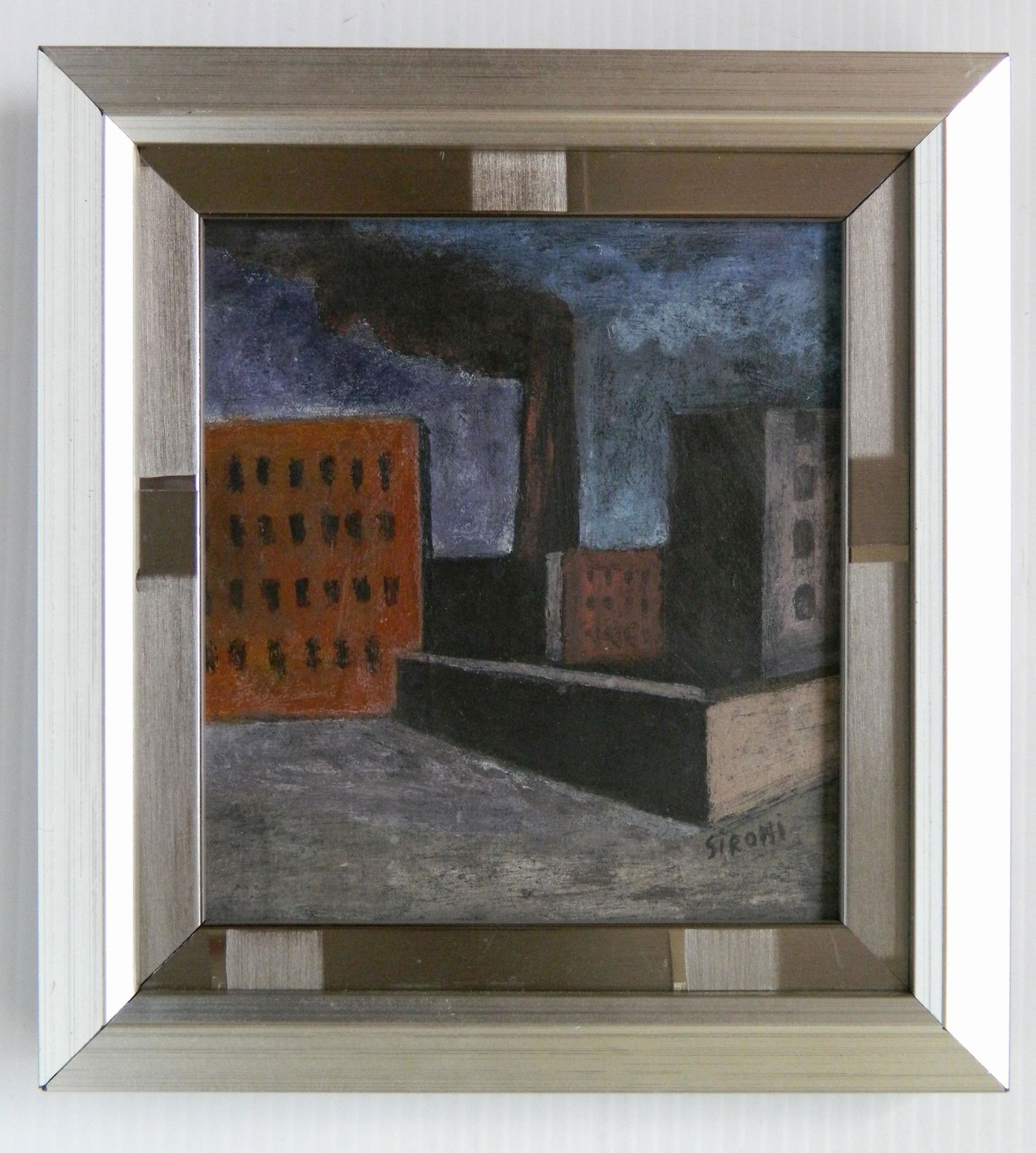 Mario Sironi mixed media on paper: Attributed to Mario Sironi (Italian 1895-1961)- Industrial Scene- mixed media on paper, signed 'Sironi' lower right, framed. 6 x 5 12''