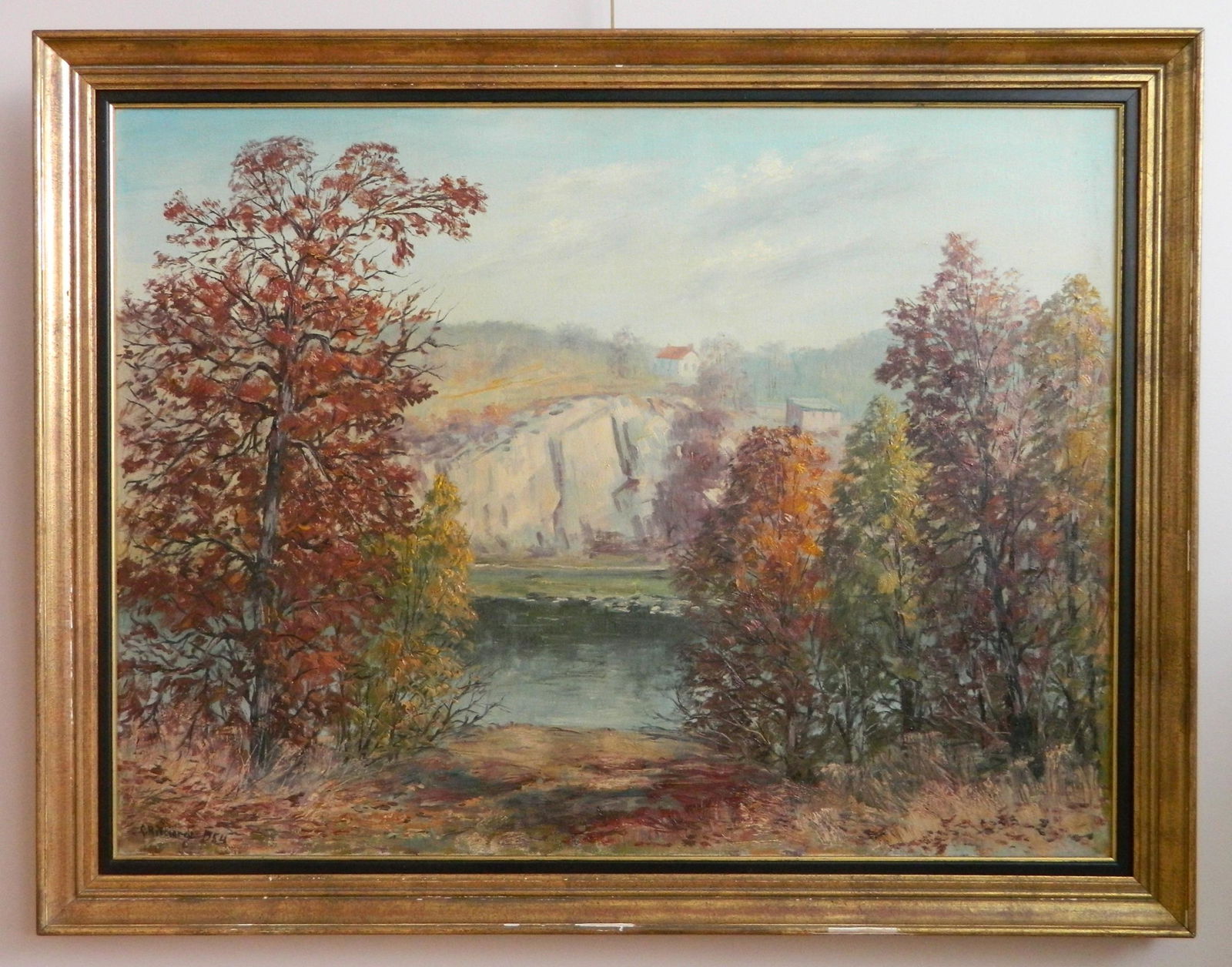 Cesare Ricciardi oil: Cesare Ricciardi (American 1892-1973)- Fall Landscape- oil on canvas, 1954, signed C. Ricciardi 1954 lower left, framed, very good condition. 30 x 40'' Provenance: Artist Collection of Robert Weitzel