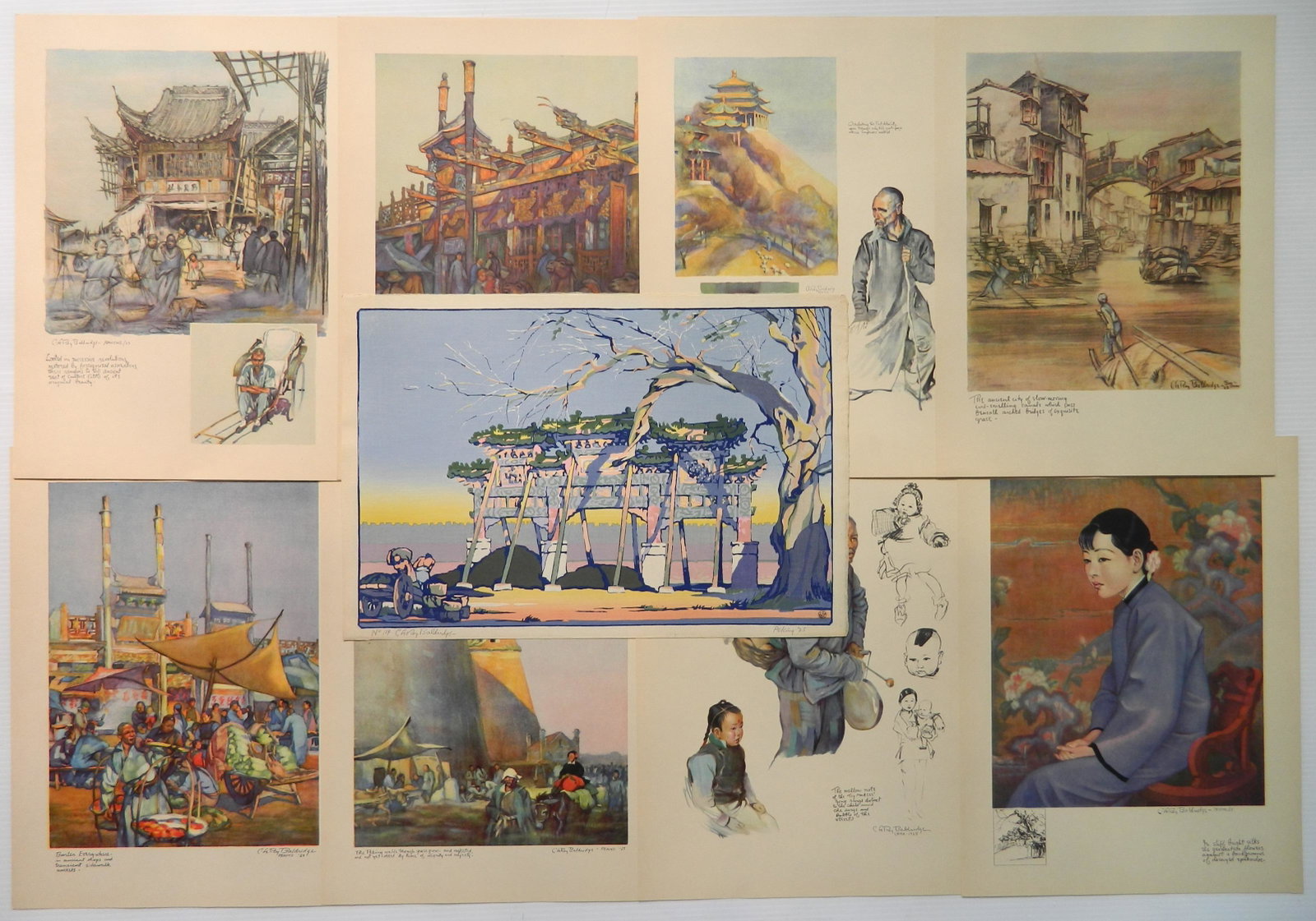 Cyrus Baldridge woodcut in colors: Cyrus L. Baldridge (American 1889-1977)- ''Turn to the East''- Cyrus Baldridge and Caroline Singer portfolio, 1925, which includes ''Peking''- woodcut in colors, signed, dated, titled and numbered 114