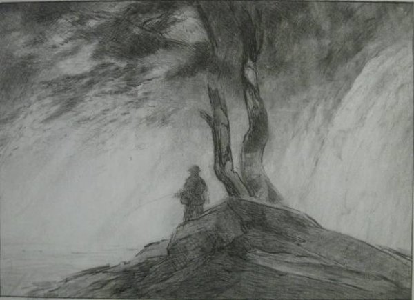 Bolton Brown lithograph: Bolton Brown- ''Below The Falls''- lithograph, 1924-25, signed in pencil. 10 1/16 x 14''