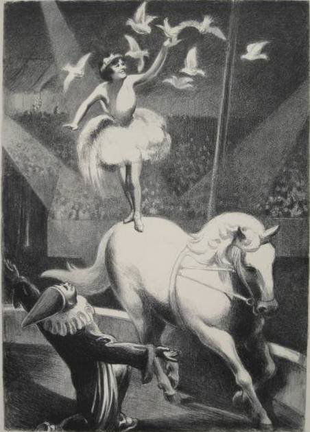 Mabel Dwight lithograph: Mabel Dwight- ''Circus'' (Robinson and Pirog 49)-lithograph, 1930, signed and dated in pencil edition of 55, very slightly light struck. 13 3/8 x 9 3/8''