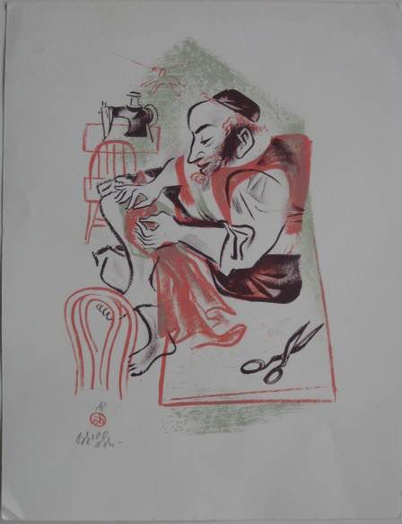 William Gropper lithograph in colors: William Gropper- Tailor- lithograph in colors, signed and inscribed 'AP' in pencil, small creases lower left corner of sheet, otherwise very good condition. 11 x 7 1/2''