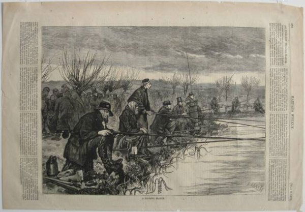 John Nash wood engraving: after John Nash- ''A Fishing Match''- wood engraving, 1875, as published in Harper's Weekly, paper very slightly age toned, edges rough. 8 3/4 x 11 3/4''