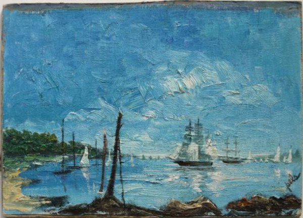 Albert Pels oil: Albert Pels- ''Shore''- oil on canvas laid on cardboard, very good condition. 5 1/4 x 7 1/4''